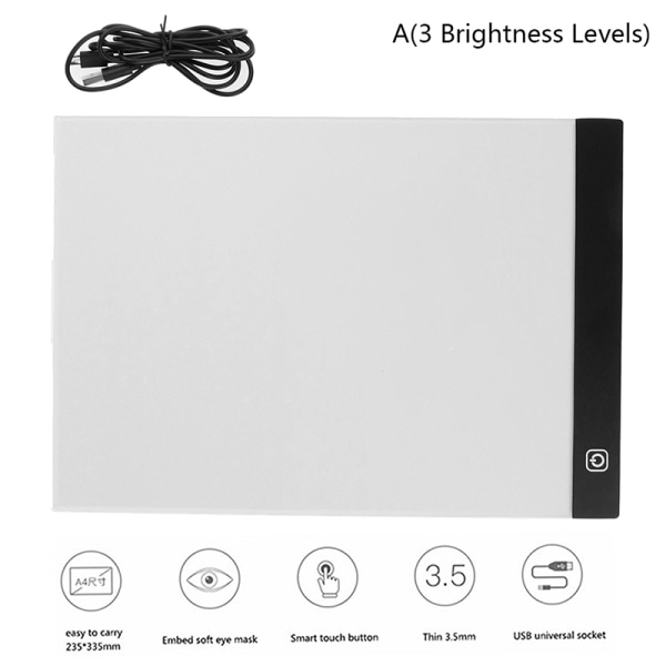 Dimbar USB A4 LED-ljuslåda Tracing Board Art Stencil Ritning A(3 Brightness Levels)