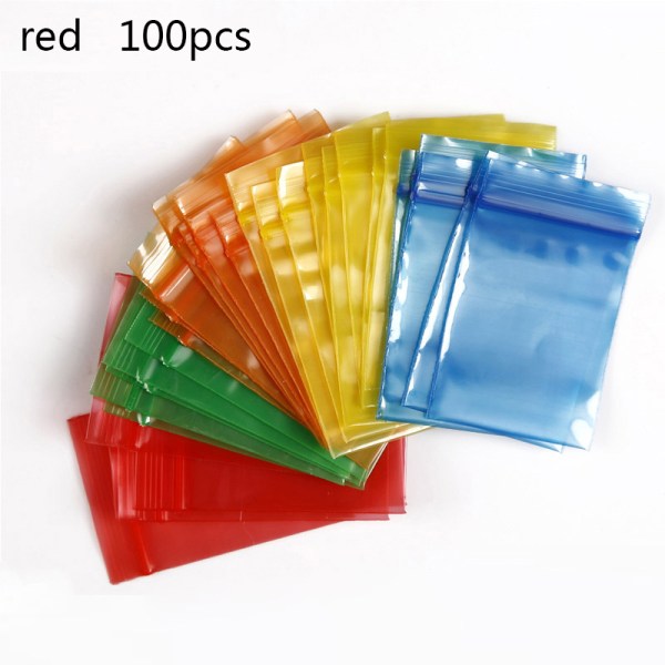 100 st Tjock färg Liten Ziplock Bag Seal Pocket Smycken Mini H Red