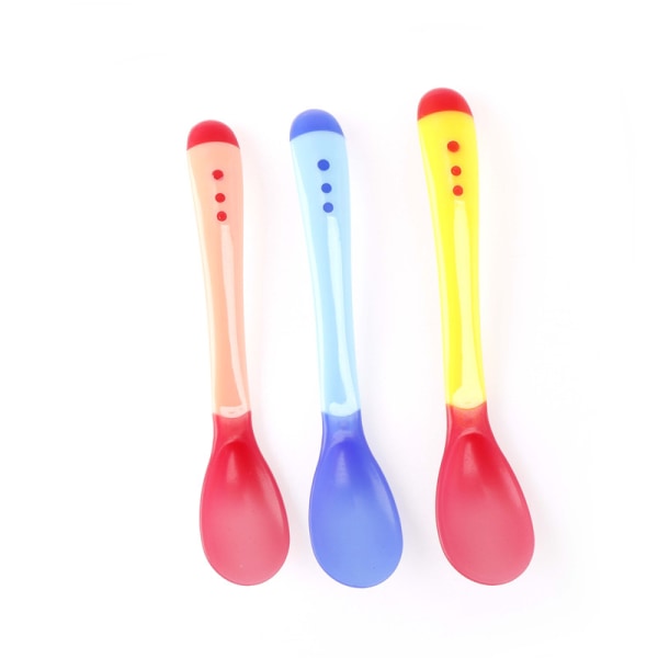 1 st Värmeavkännande thermal matningssked Baby Kids Weaning Silico Blue