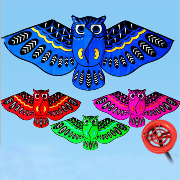 110 cm flygande drake färgglad tecknad uggla med draklinje för barn Outd