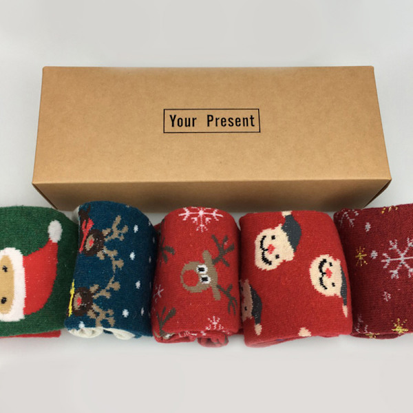 5 par/lot julstrumpor för dam vinter höst jultomte K