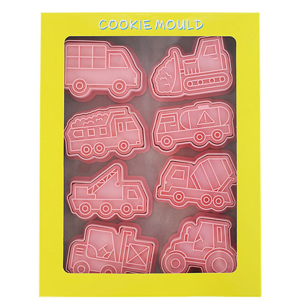 8PCS Engineering Truck Cookie ter Plast 3D Cartoon Pressable