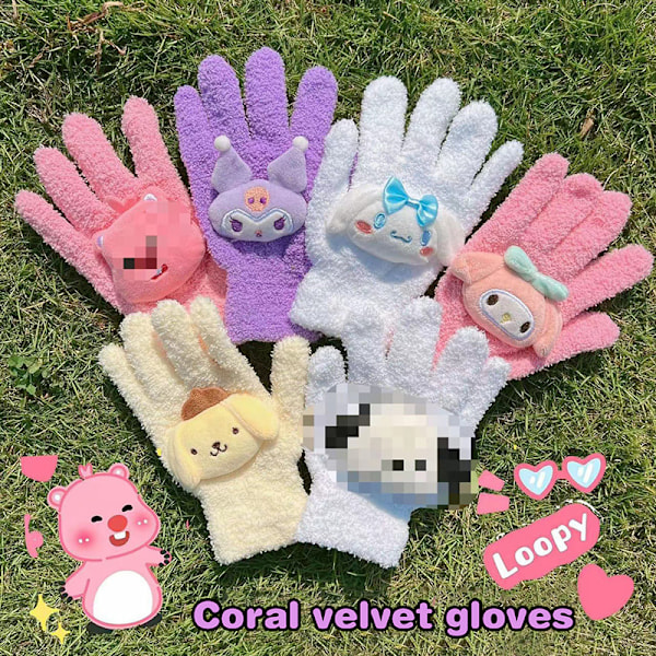 Kawaii Sanrios plyschhandskar Kuromi Cinnamoroll Cartoon och Girl W E
