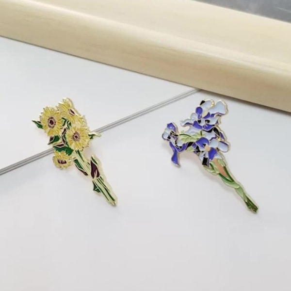 Lapel Pin Badge Van Gogh Sunflower Iris Brosch Blomma Hat Pin M A2