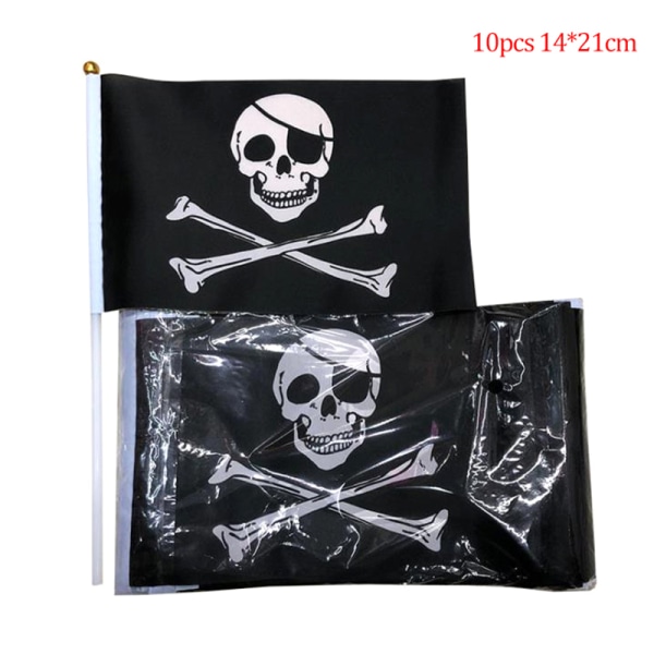 10 st Skull and Cross Crossbones Jolly Roger Pirates Hand Flag