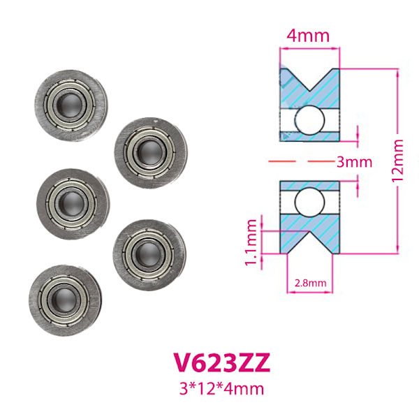 5st V U Spår Rullhjul Kullager Broderi hine Drag V623ZZ 3*12*4mm