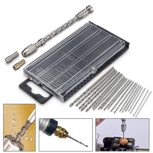 21st Mini Micro Twist Drill 0,3-1,6mm HSS Bit Set Hand Spiral Silver