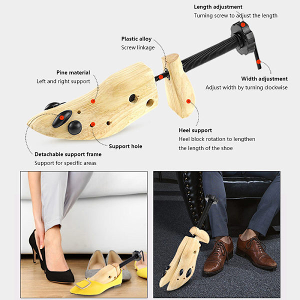 1st 2Way Wooden Shoe Tree Herr- och Damskor Expander djustab M
