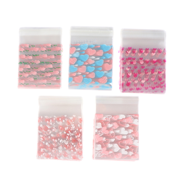 100 ST Transparent Heart Bags Candy Cookie Självhäftande påse D