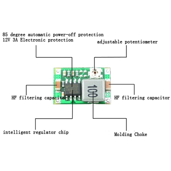 3A Mini DC-DC step down omvandlare voltregulator 5V-23V till 3,3V