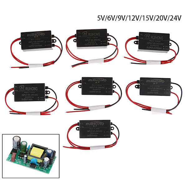 AC-DC-omvandlare 220V till DC5V 6V 9V 12V 15V 20V 24V Switching Po 9V