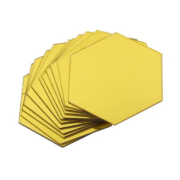 12 st 3D-spegel Hexagon Vinyl Avtagbar väggdekal Hem Gold