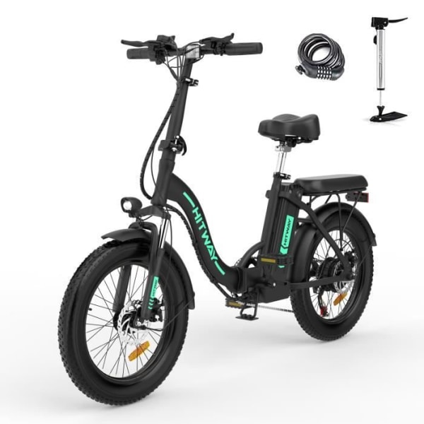 HITWAY Elcykel E-Bike City 20" hopfällbar elektrisk fatcykel för vuxna, 36V/11,2Ah batteri, 250W motor med lås Svart