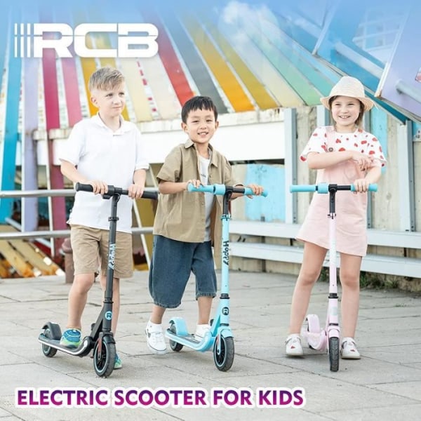 RCB hopfällbar elektrisk skoter för barn 6-12 år gammal LED-skärm Färgglada neonljus Justerbar hastighet och höjd, Super Gift Black