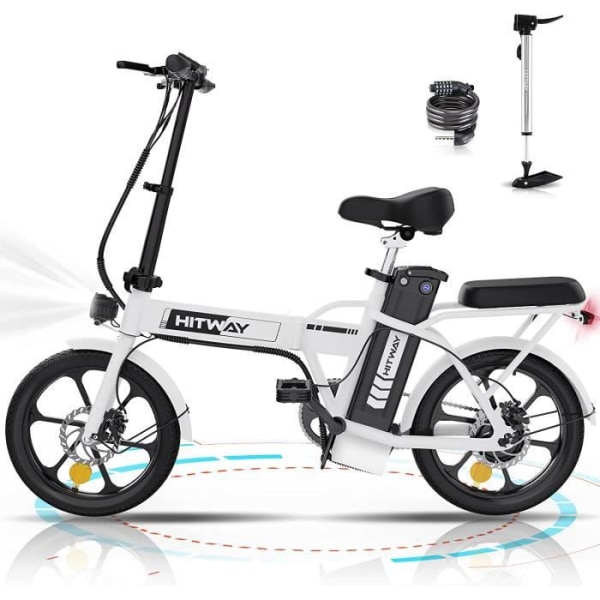 Hitway 16" hopfällbar elcykel - E-cykel för vuxna - 36v/8,4ah batteri - 3  hastigheter Max 25 km/h - Pedalassistent - Vit 6bac | Fyndiq