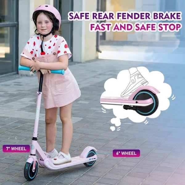 RCB hopfällbar elektrisk skoter för barn 6-12 år LED-skärm Färgglada neonljus Justerbar hastighet och höjd, supergåva rosa