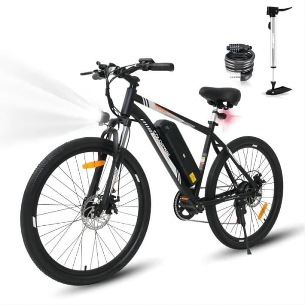 COLORWAY Electric Bike 26" E-Bike - Elektrisk Assistanscykel - Avtagbart 36V 15Ah batteri - Shimano 7 Speeds - Svart