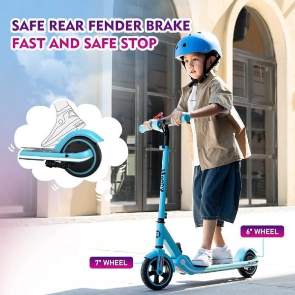 RCB hopfällbar elektrisk skoter barn 6-12 år LED-skärm Färgglada neonljus Justerbar hastighet och höjd, supergåva blå
