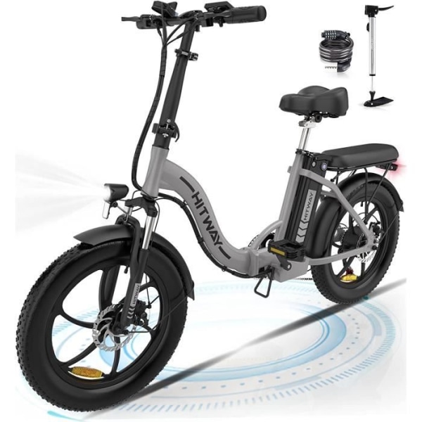 HITWAY 20" elcykel - hopfällbar elcykel för vuxna - 36V/11,2Ah batteri - Räckvidd 35-90 km - Shimano 7 Speed - Silver