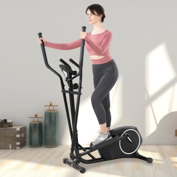 GEARSTONE Elliptical Trainer motionscykel med 8 motståndsnivåer med LCD-skärm Perfekt för hemmaträning Svart Vit
