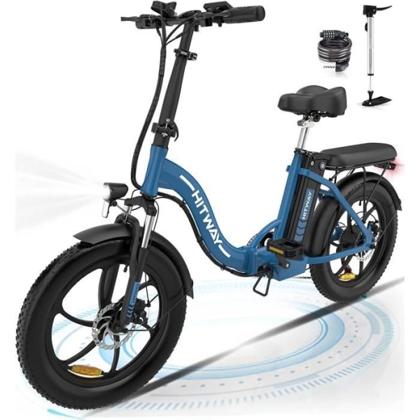 HITWAY 20" elcykel - hopfällbar elcykel för vuxna - 36V/11,2Ah batteri - 250W motor - Räckvidd 35-90 km - Shimano 7 hastigheter - Blå