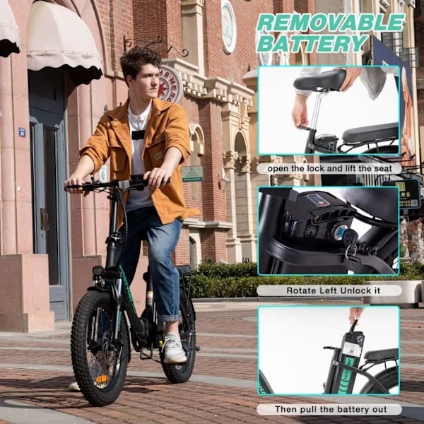 Hitway Folding Electric Bike-E-Bike Elcykel- 20" - 250W - 36V, 11,2AH litiumbatteri - LCD - Autonomi 35-90KM - Svart