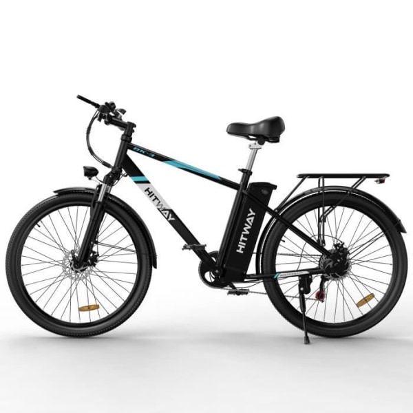 HITWAY Elcykel - 26" E-cykel - Maxbelastning 120 kg - Shimano 7 hastigheter - 250W Motor - 36V/14Ah löstagbart batteri - Svart