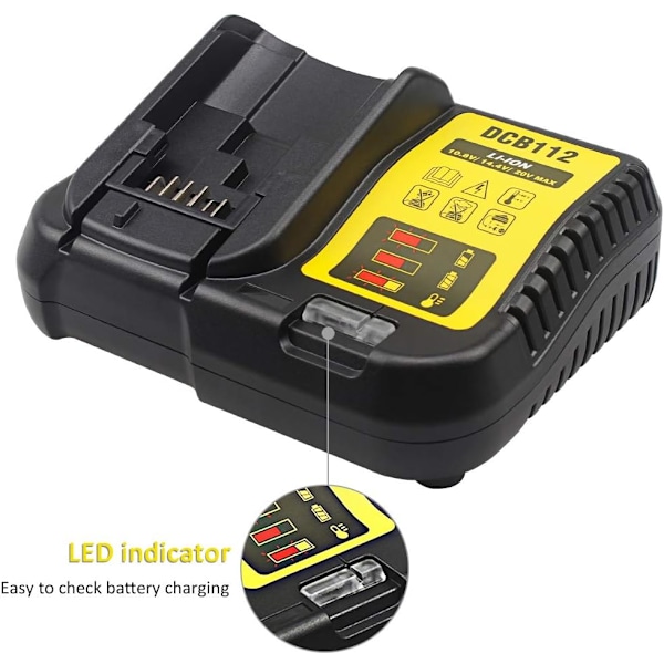 DCB112 Laddare för Dewalt 10,8V / 14,4V / 18V litium batteri