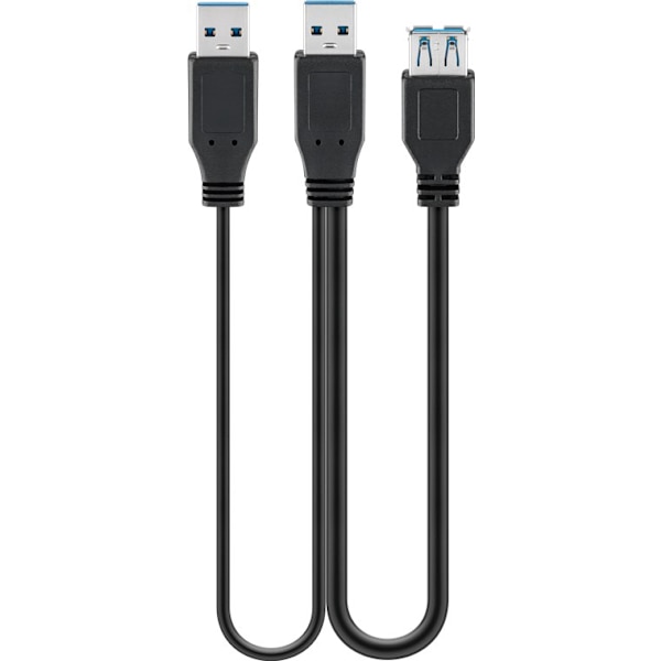 2-i-1-kabel USB-A til 2x USB-A, 0,3 m, svart