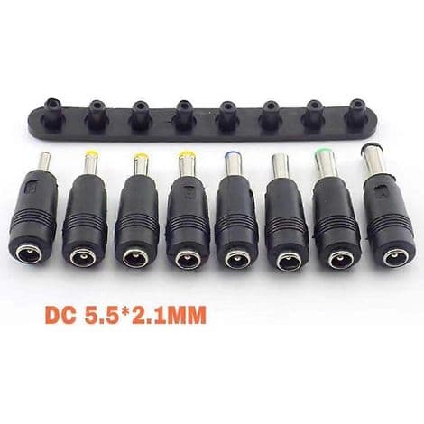 23 cm DC5.5 x 2.1 mm hane-till-hane strömkabel med 8 högtalaradaptrar