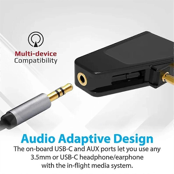 Bluetooth 5.3 Lentokone-sovitin A2DP-lähetin, yhteensopiva Aonic 40 50 langattomien melunvaimennuskuulokkeiden kanssa