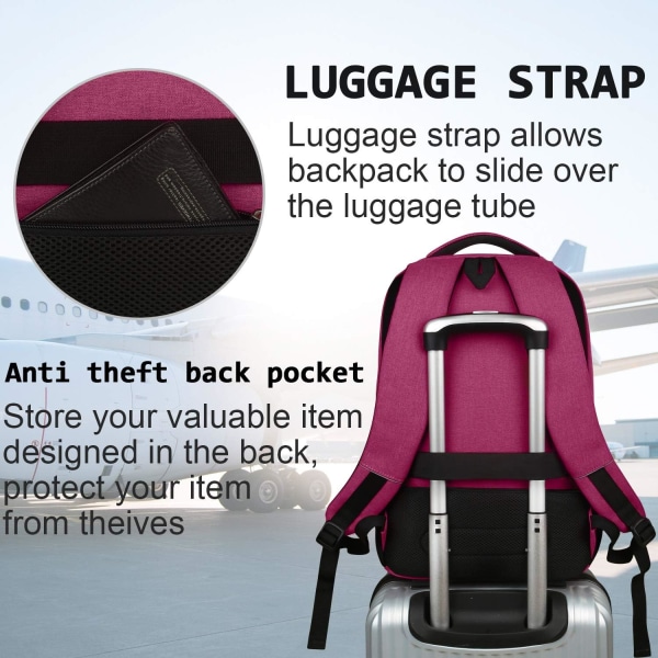 17 tommer bærbar rygsæk med USB-opladningsport Rose Red-jbk