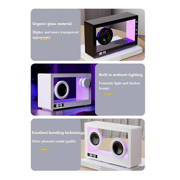 Bärbar Retro Bluetooth Högtalare Klocka Trådlös HiFi Transparent Soundbar med RGB-ljus TF-kort Audio Musikspelare B E