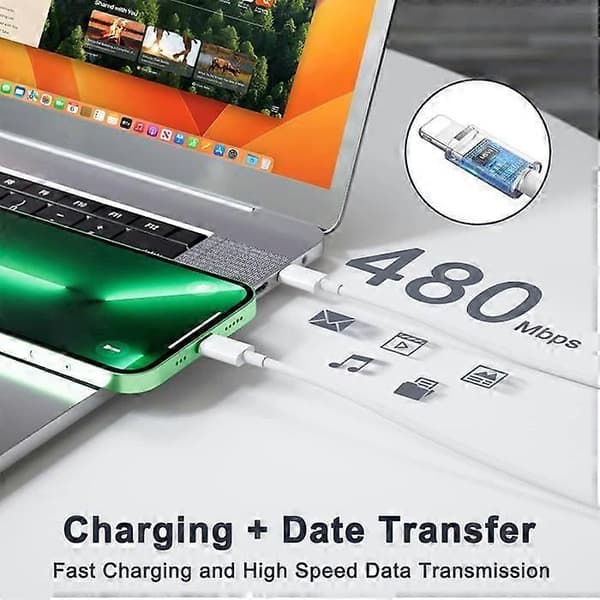iPhone hurtiglader USB-C strømadapter 20W + 1m kabel Hvit (1 stk lader & 1 stk 1m ladekabel)