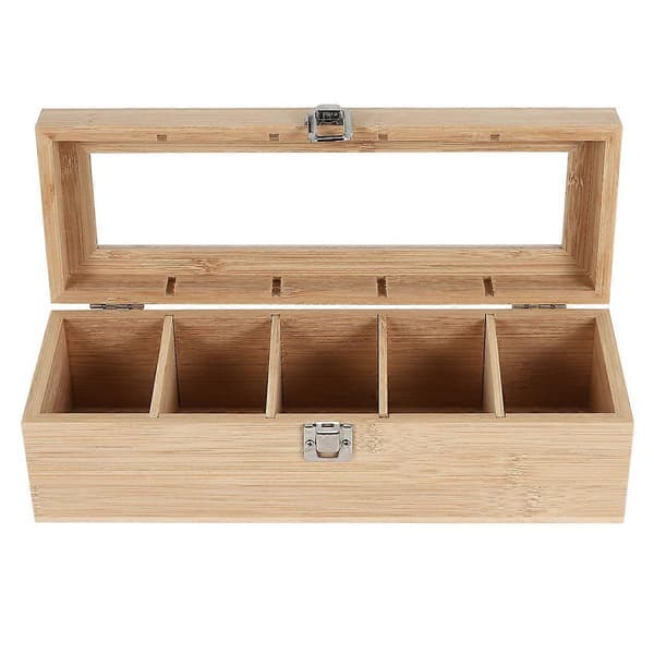 Multifunktionel Bambus System Te Pose Smykke Organizer Opbevaringsboks 5 Rum Te Boks Organizer