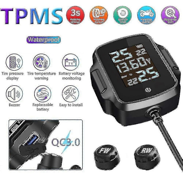 Motorcykel Tpms Motorcykel Dæktryksovervågningssystem Dæktemperaturalarmsystem Med Qc 3.0 - JZ