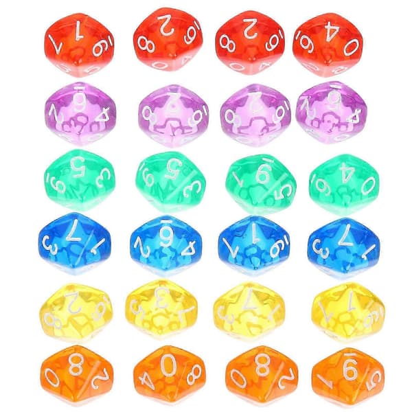 24 stk. Akryl Terning Sett Matte Leker Terninger Bordspill Leker 10 Sidede Terninger 0-9-Yvan
