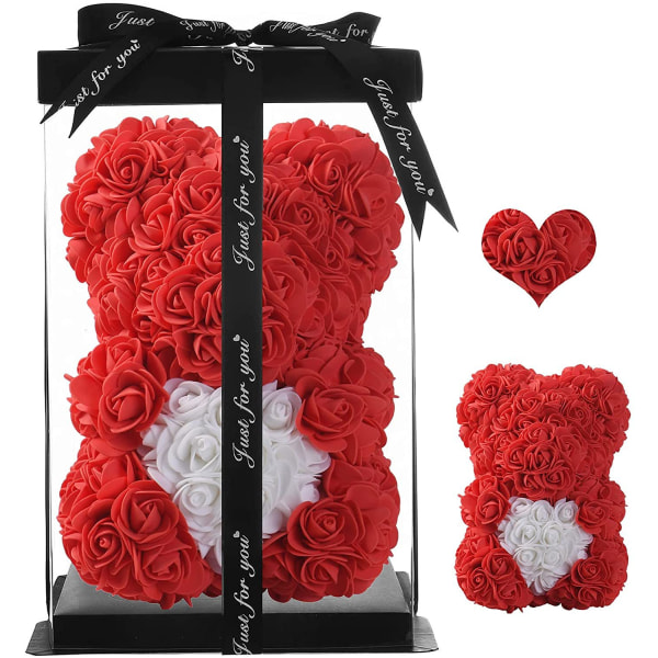 Ystävänpäivän simuloitu ikuinen ruusukarhu DIY Love Foam Bear Ystävänpäivälahja, punainen valkoinen sydän