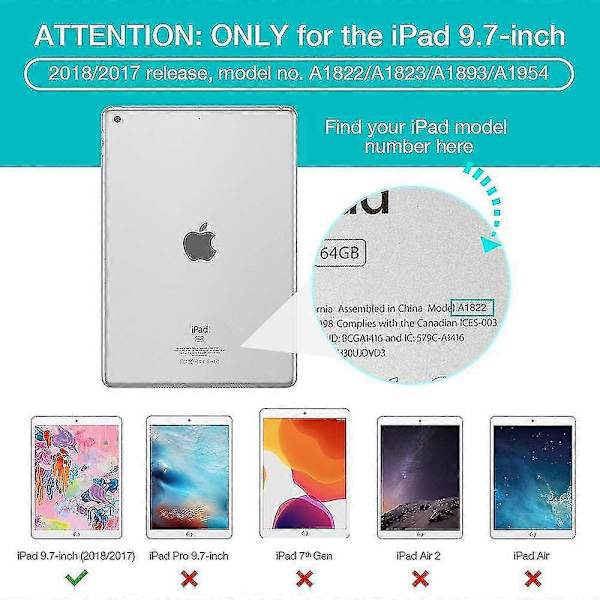 2018/2017 Ipad 9.7 5. / 6. sukupolvi - Ohut, kevyt Smart Shell #yg