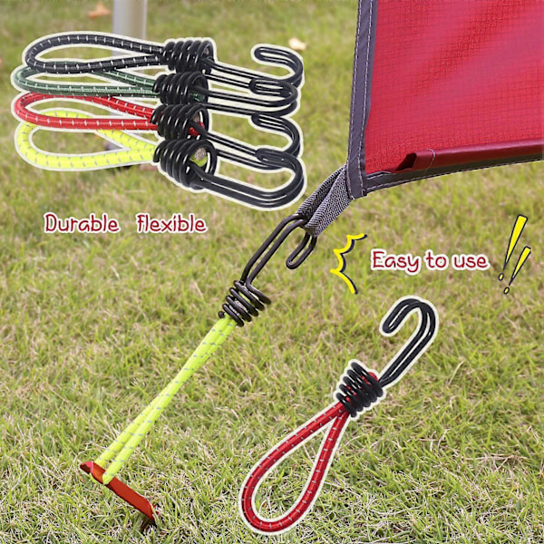 Utomhus Bungee-snören med krokar - 8 st Tält Elastiskt Rep Spänne Krok Spiral Krokar för Camping, Tält