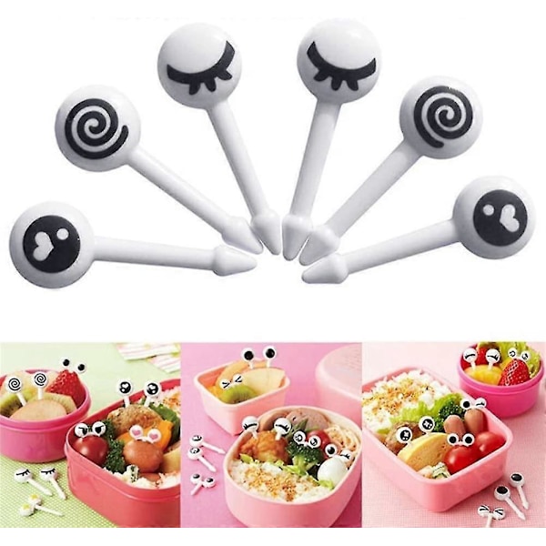 10 stk Søte Øye Mini Mat Frukt Plukk Gafler for Barn Bento Matboks Verktøy Servise Veldig Praktisk Og Populær (6 sett, Tilfeldig Farge) -T