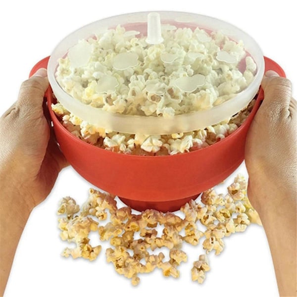 Högkvalitativ Mikrovågsugnspopcorn-skål Hink Silikon DIY Popcorn Maker med Lock Chips Fruktfat Kit