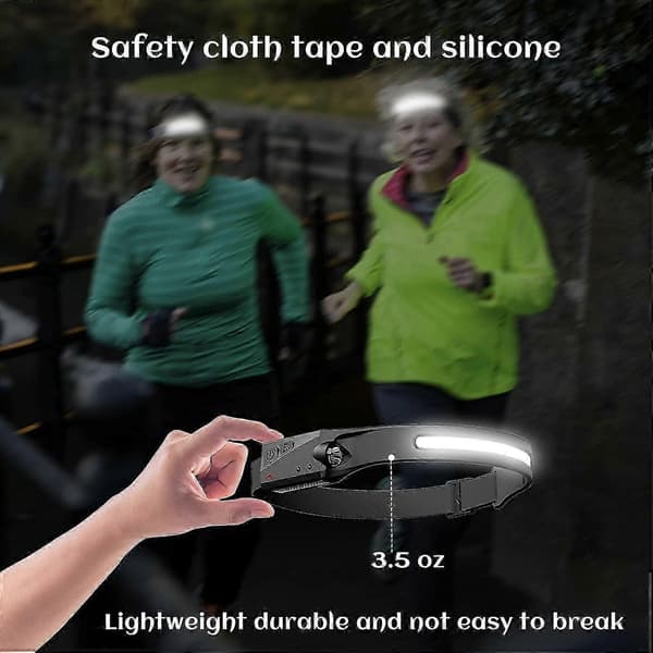 Hodelykt, USB-ladbare hodelykter, 5 moduser COB 2 LED induksjonshodelykter, vanntette campinglys for voksne, lett hodelykt lommelykt