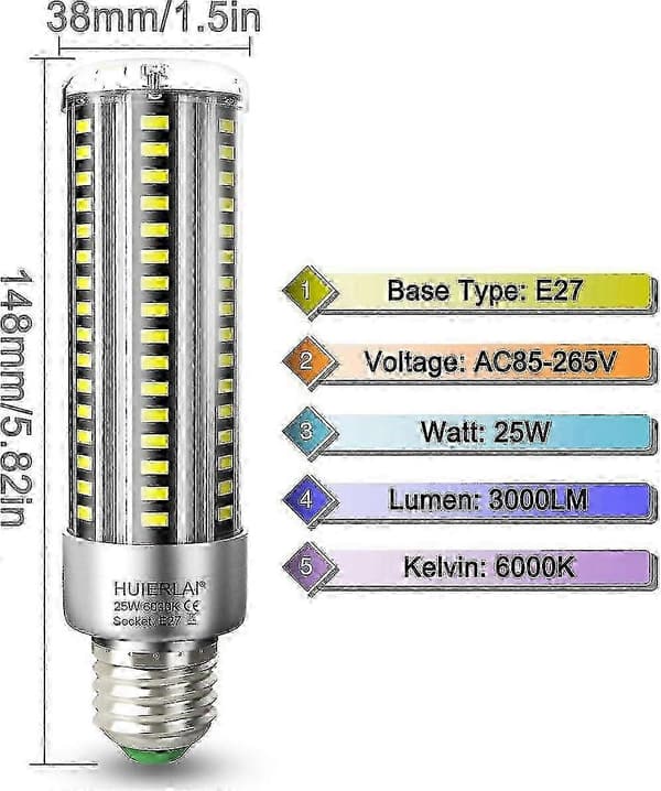 E27 LED Majspære, 25W 3000LM, Klar Hvid, Svarer til 250W
