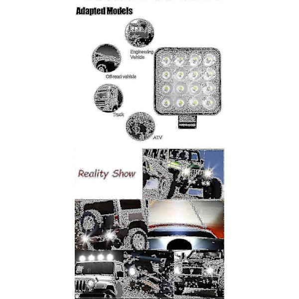 4 X 48w LED Arbetslampa, Fyrkantig Spotlight 12v 24v Långdistans LED Strålkastare Ip67 Spot Flood Backljus För Bil Lastbil Traktor Suv Båt (4 st) - JZ