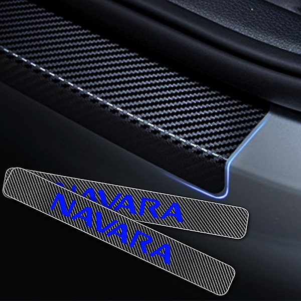 Dörrtröskelskydd för Nissan Navara - Välkomstpedal Dekal i 4D Kolfiber Vinyl, Bilstyling, 4 st, Färg: Blå