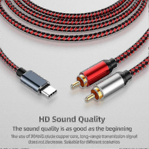 5m USB C til RCA lydkabel til lydforbindelse