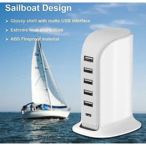 40W skrivebords USB-lader med flere porter Multifunksjonell ladestasjon