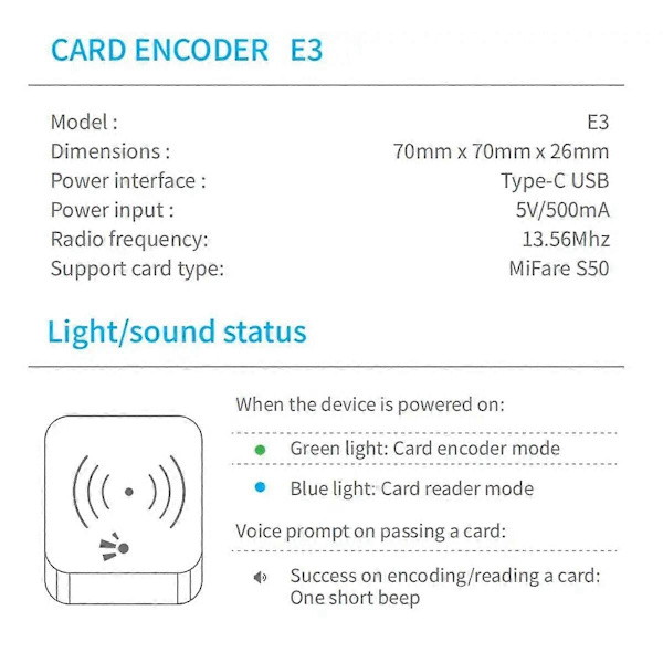 TTLOCK Smartkortkoder NFC 13.56M IC-kortleser RFID-brikkeskanner
