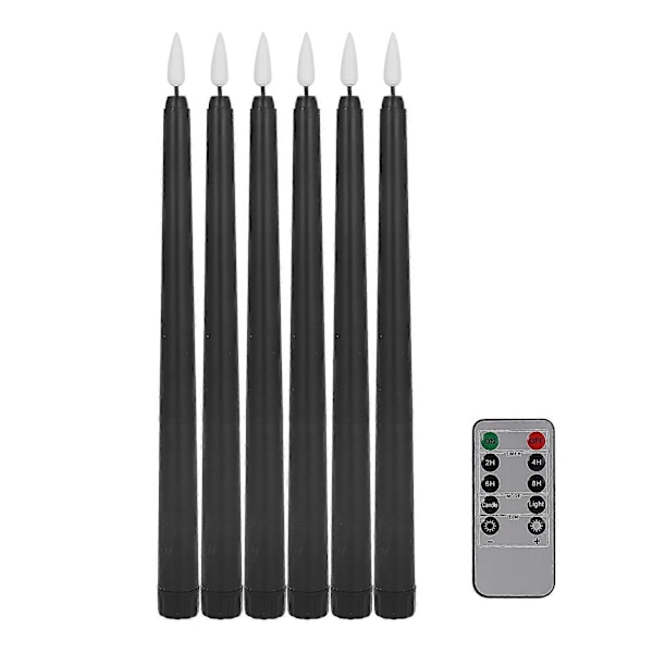 Paket med 6 Fjärrstyrda Koniska Ljus, Svart Färg Flammlösa Pelarljus, Batteridrivna Ljus med Fjärrkontroll